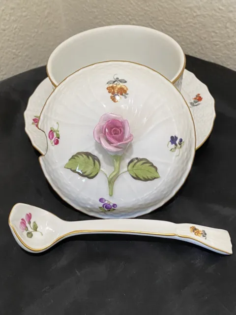 Herend Covered Dish Vieux Bouquet Spoon Attached Underplate Saxon Bouquet VBSO 2