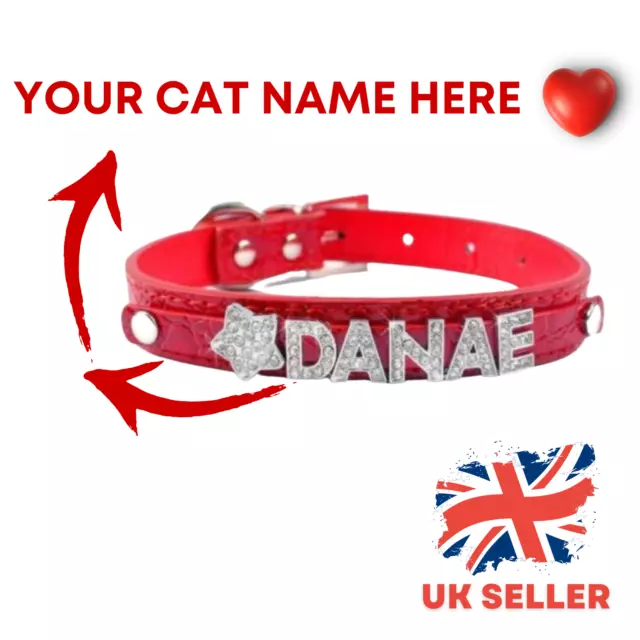 Collare per gatto in pelle regolabile personalizzata etichetta gattino collari riflettenti Regno Unito 2