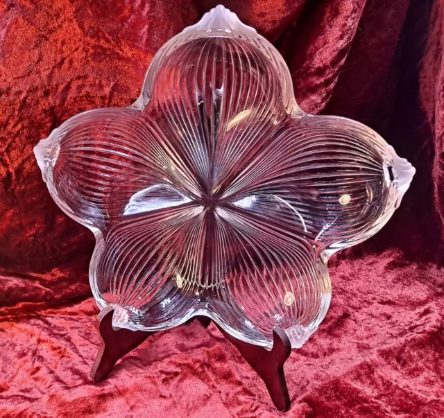 West  German Walther glass crystal dish Mikasa flower Ridged Frosted Tip Vintage