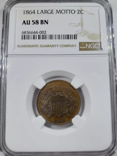 1864 Two Cent Piece NGC AU 58 BN 2c Pc Large Motto