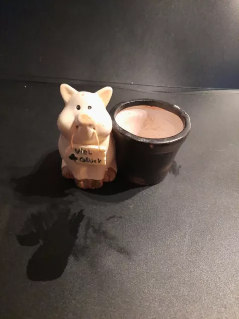 Glücksschwein Glücksbringer aus Keramik Geschenk Deko Glückwunsch mit Blumentopf