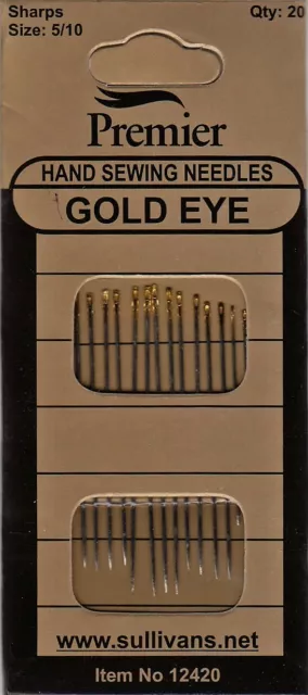 Premier Gold Eye Sharps Hand Sewing Needles Size 5/10 (20 pack)