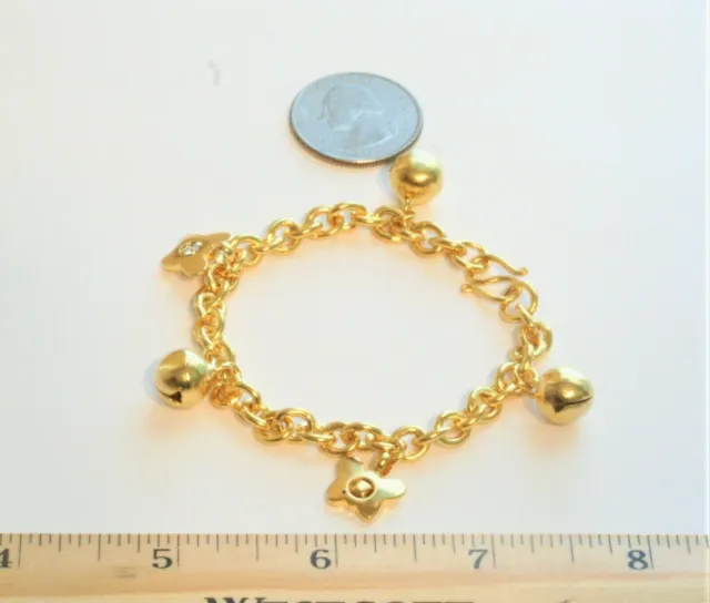 22K Thai Baht Dp Gold ~  Beautiful Butterfly Ball Charms Chain Bracelet  7"