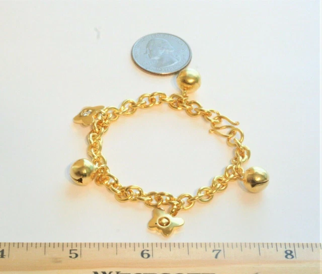 22K Thai Baht Dp Gold ~  Beautiful Butterfly Ball Charms Chain Bracelet  7"