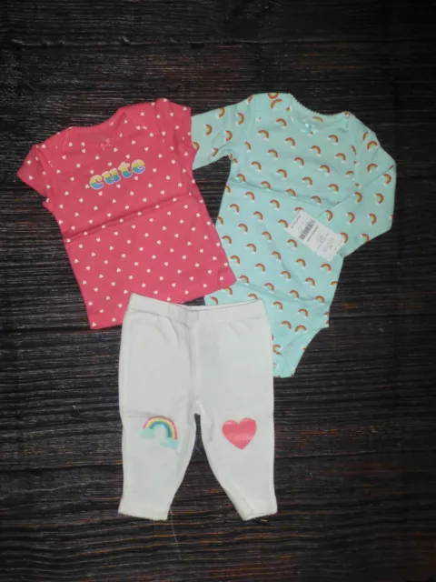 NWT Carters Baby Girls Rainbow Bodysuit Shirt Pants Outfit Set 3 Months