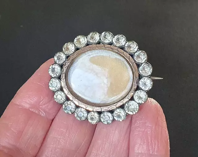 Antique Georgian Sterling Silver & Gold Paste Locket Brooch