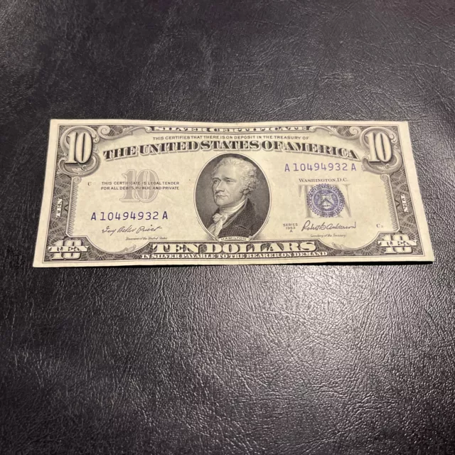 1953A Ten Dollar Bill • Silver Certificate • $10 Blue Seal Note • A10494932A