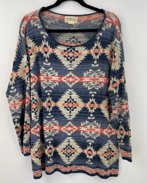 Denim & Supply Ralph Lauren Sweater XL Aztec Southwestern Blue Womens A52-16