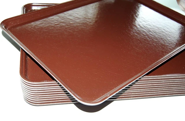 12 Pack Meat Market Trays 20.8 x 14.7 Fiberglass Pastry Display Trays Brown
