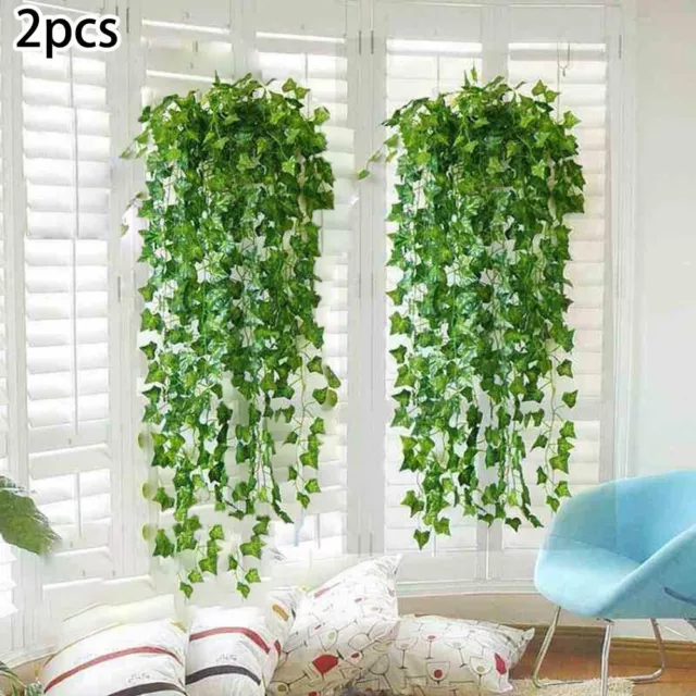 2PCS Artificiel Suspendu Plantes Vigne Ivy Faux Guirlande Vert Feuille Home Déco