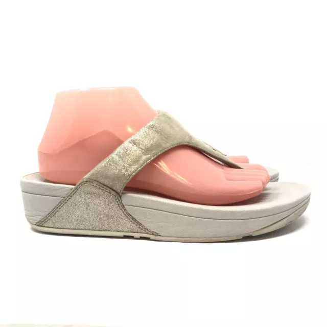 Fitflop Sandals Womens 9 Gold Platform Shimmy Suede Toe Post Thong Flip Flops