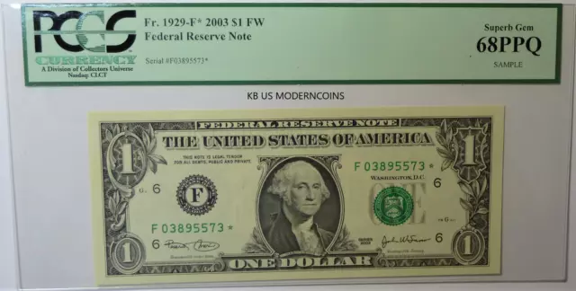 Fr.1929-F 2003 Federal Reserve Star Note PCGS 68 PPQ  SUPERB GEM ATLANTA