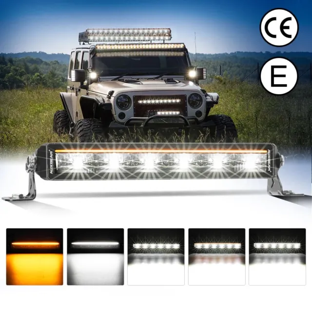 AUXBEAM 12" 68W LED Work Light Bar White&Amber DRL Offroad Truck Driving Lamp