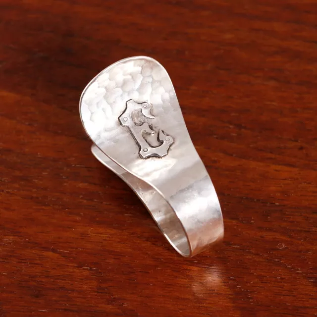 John O Bellis Arts & Crafts Sterling Silver Napkin Clip Hand Hammered Mono E
