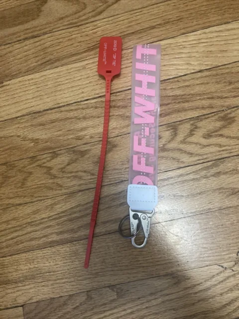 Off White Keychain, Lanyard, Pink/Clear With Zip Tie Industrial Belt