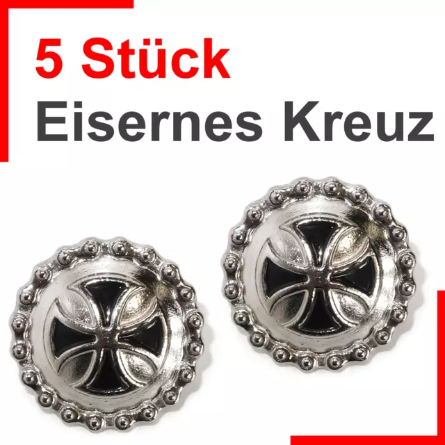 5 Stück Rundkreuz - Eisernes Kreuz m. Schraube Ziernieten Niete Gothic Larp Punk