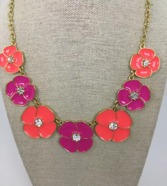 NWT Kate Spade New York Pink & Purple Enamel Flower Statement Necklace