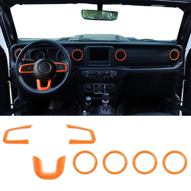 7pcs Steering Wheel + Air Vent Cover Trim Kit For Jeep Wrangler JL JT 18+ Orange