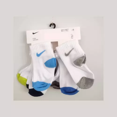 New NIKE Boy or Girl Lightweight Ankle Socks White Blue Grey (6 Pack) 12-24 mos.