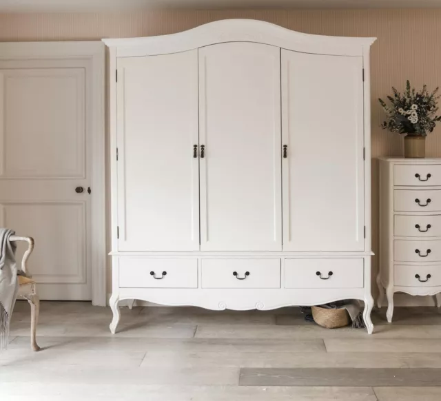 White Triple Wardrobe French 3 Door Large Wardrobe Bedroom Furniture JULIETTE