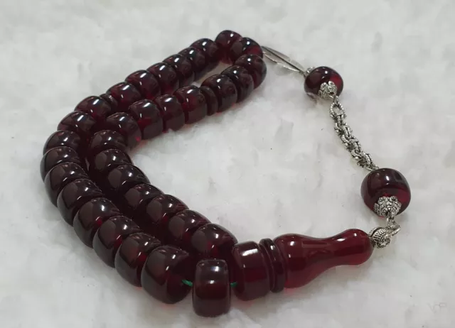 Vtg. Turkish Bakelite Cherry Faturan Islamic Prayer Rosary 33 Beads Tasbih 37 GR