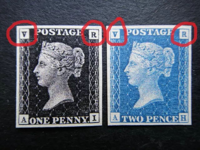 GB 1840 QV Stamps MNH Queen Victoria VR Official Penny Black & Pence Blue UK rep