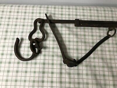 Large 33"-50" Early Antique Primitive Wrought Iron Fireplace Trammel Hook Forged 2