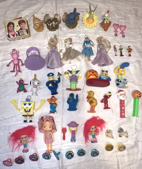 Mixed Lot 47 Mini Size Hard Figurines/Toys Disney Pez Simpsons SpongeBob Barbie