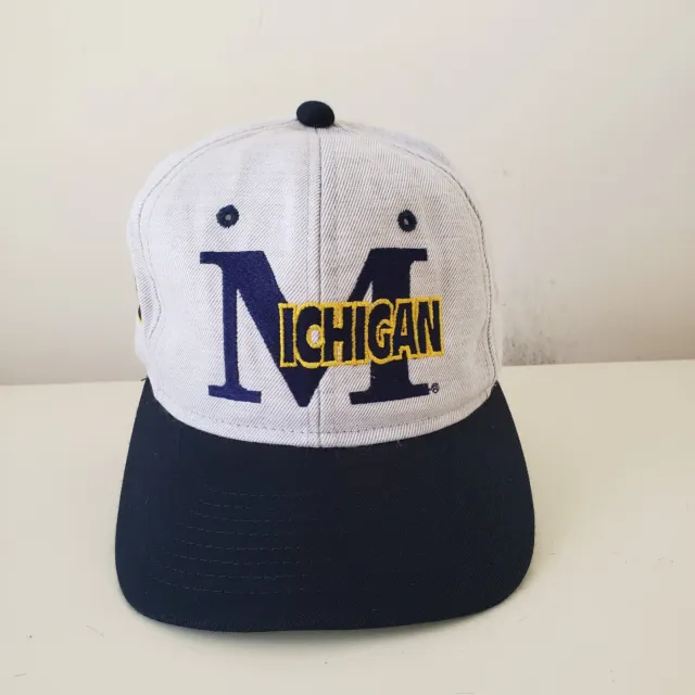 Vintage Michigan Wolverines Snapback Hat Cap Outdoor Cap Made USA Gray *READ*