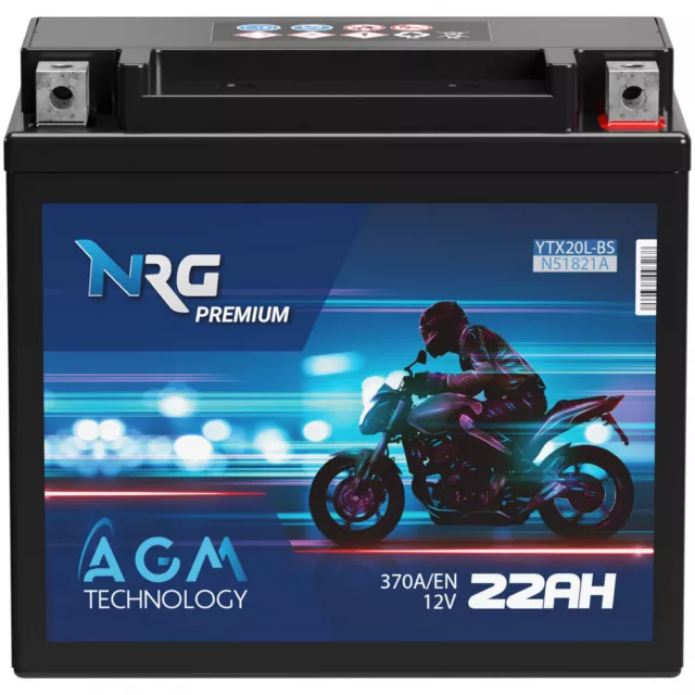 NRG YTX20L-BS AGM Motorradbatterie 22Ah 12V 51821 Batterie CTX20L-BS GTX20L-BS