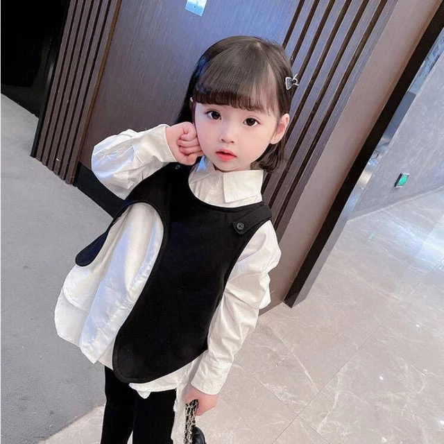 Camicetta Gilet Manica Lunga Top per Bambini Vestiti Set Fondo Primavera Autunno