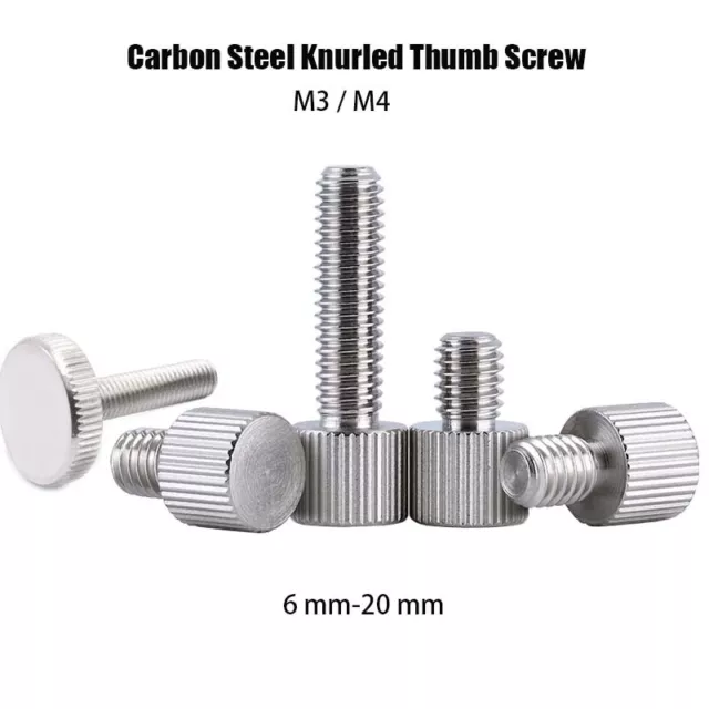 Knurled Thumb Screw M3 M4 Flat Head Thumbscrew Hand Grip Knob Bolts Carbon Steel