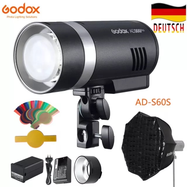 DE Godox AD300Pro Tragbarer 2.4G TTL 300Ws Außenblitz mit AD-S60S Grid Softbox