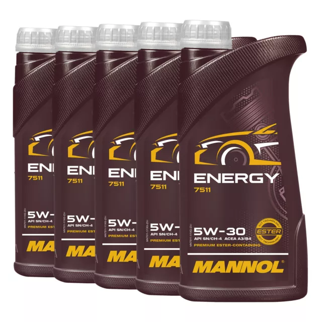 5 5x1 Liter MANNOL SAE 5W-30 ÉNERGIE L'huile de moteur VW 502.00/505.00/MB229. 3