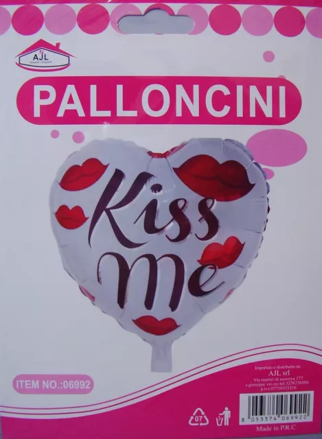 SAN VALENTINO PALLONCINO CUORE KISS ME 45 cm diam Mylar BACIAMI TI AMO MY LOVE