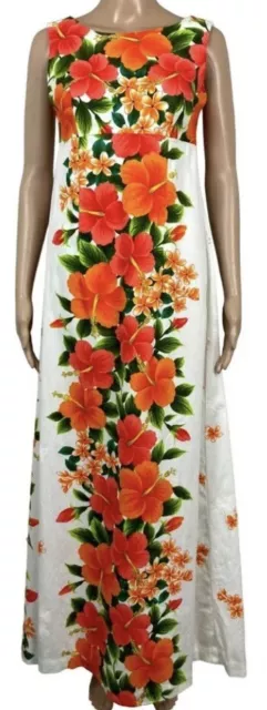 Vintage 60’s Hawaiian Dress Long Hibiscus Floral Aloha Tropical Wedding Dress S