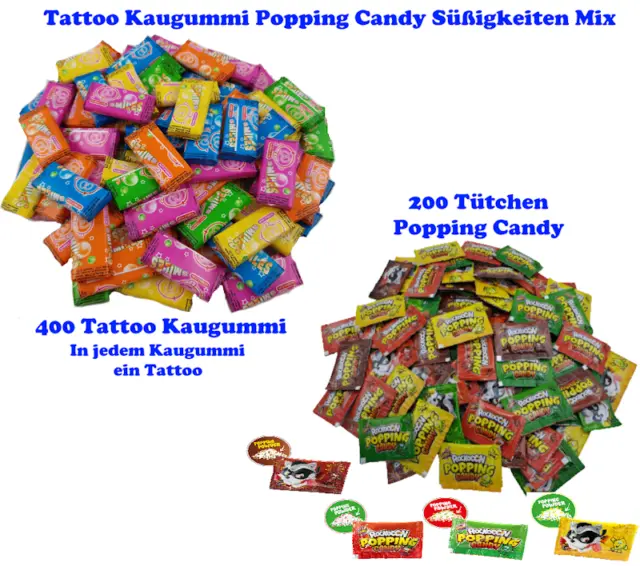 600 Teile Tattoo Kaugummi - Popping Candy Knisterstreusel Wurfmaterial Top Mix