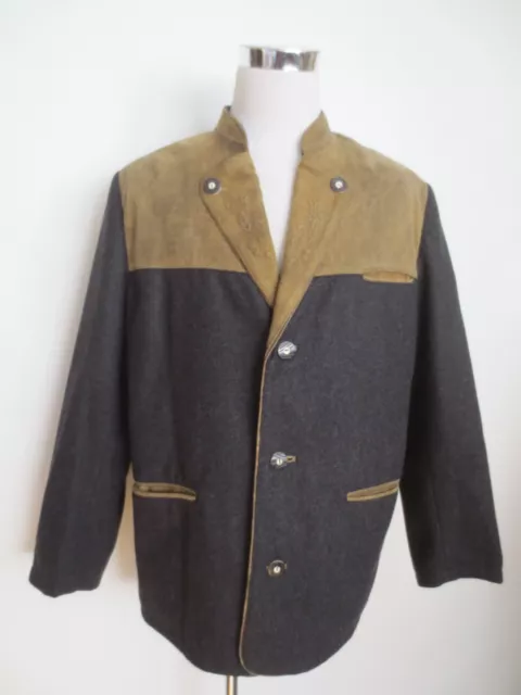 Trachten Sakko Janker  MarJo 50 52 Leder Wolle Hirschleder braun grau wie NEU TR