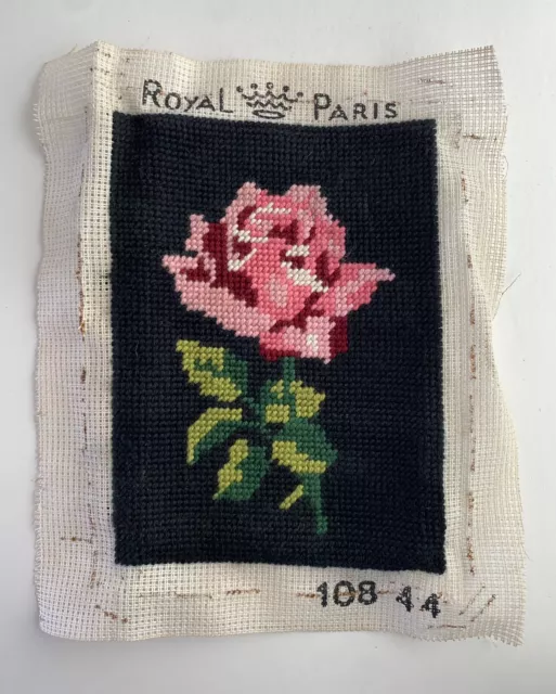 Royal Paris Needlepoint Pink Rose Wall Tapestry Completed lNeedlework Floral