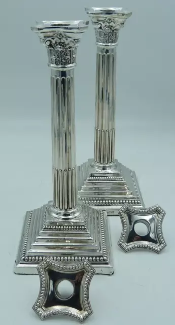 Pair of 30cms Solid Silver Corinthian Column Candlesticks