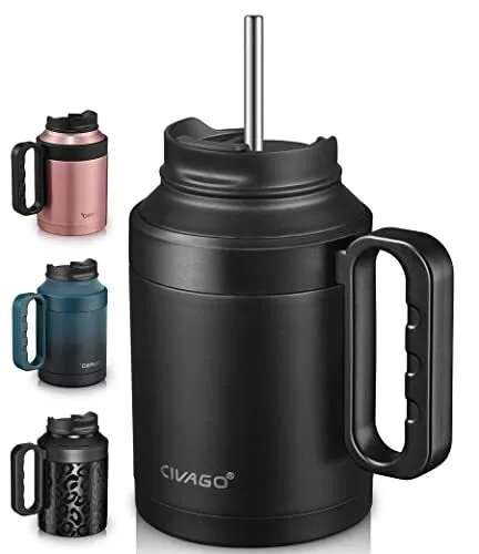 CIVAGO 50 oz Insulated Tumbler Mug with Lid and Straw Vacuum Travel Coffee Mu...