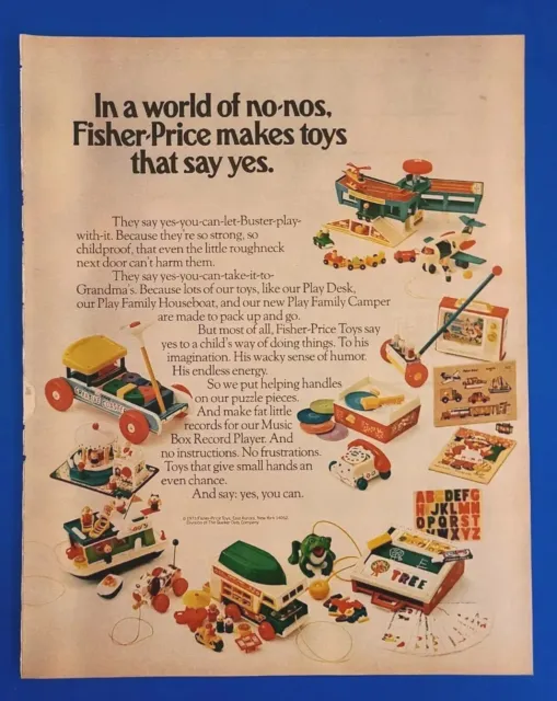 1973 Fisher-Price Toys Magazine Print Ad "In a world of no-nos. Fisher-Price..."