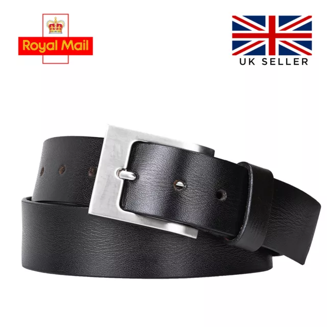 Mens Leather Belts Real Full Grain Jeans Belt Black Brown Genuine With Gift