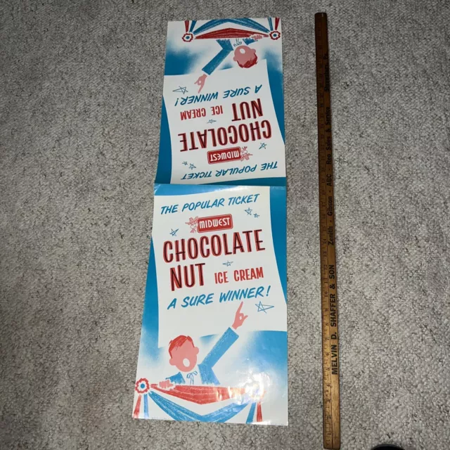 Vintage 2x Sided 1950s Grocery Store Chocolate Nut Midwest Ice Cream Dairy Sign