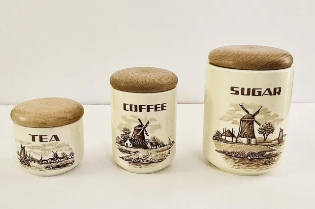 Vintage Waechtersbach Pottery Storage Jars Canisters Set x 3 - Tea Coffee Sugar