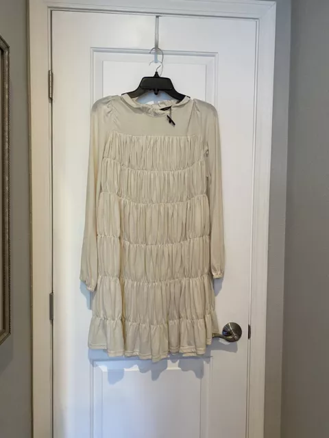 nwt vero moda long sleeve tier dress high neck cream Sz Small