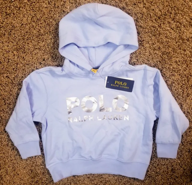 NWT Polo Ralph Lauren Girls Blue Hoodie sweatshirt with Metallic Spellout