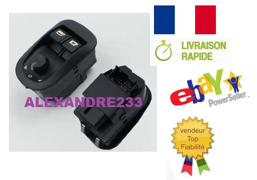 Bouton COMMANDE DE LEVE VITRE ET RETROVISEUR PEUGEOT 206 306 6554WA 6554.wa