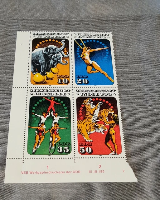 Viererblock "Zirkuskunst DDR" DDR 1985, Mi.-Nr. 2983-2986 Bogenrand Druckvermerk