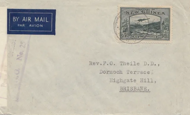 New Guinea: 1940: Air Mail to Brisbane, censor